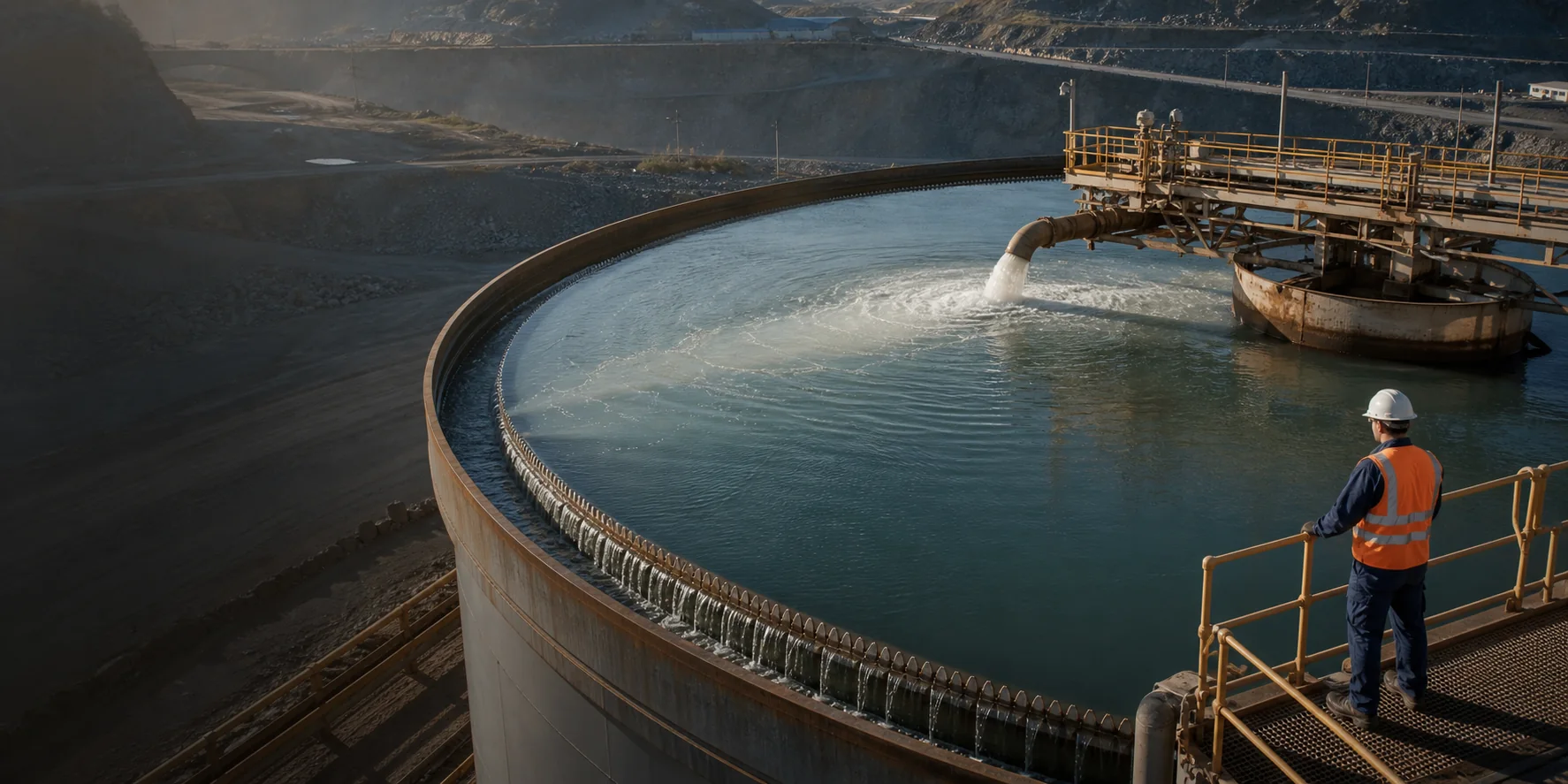 Mineral-processing thickener recovering clear overflow water